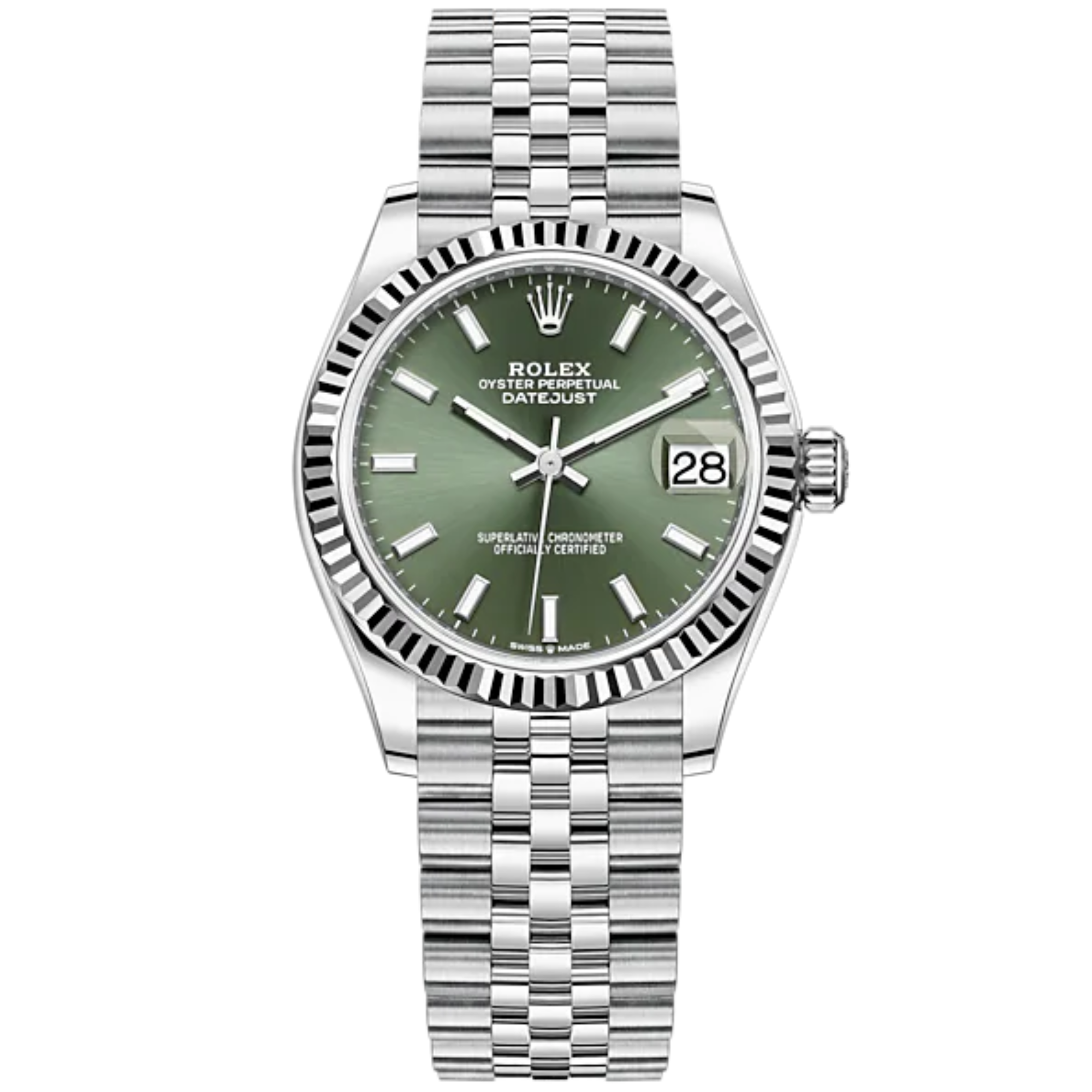Datejust 31 31mm Jubilee Bracelet Oystersteel and White Gold with Mint Green Dial Fluted Bezel - Rolex