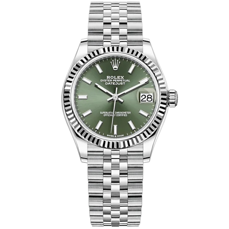 Datejust 31 31mm Jubilee Bracelet Oystersteel and White Gold with Mint Green Dial Fluted Bezel - Rolex