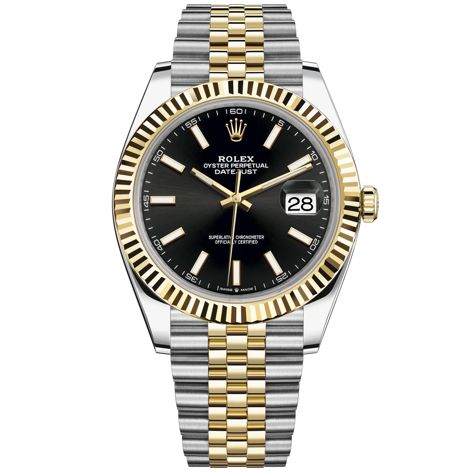 Datejust 41 41mm Jubilee Bracelet Oystersteel and Yellow Gold with Bright Black Dial Fluted Bezel - Rolex