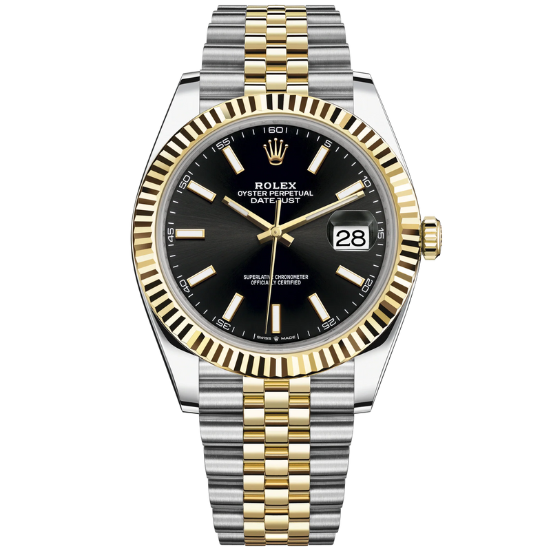 Datejust 41 41mm Jubilee Bracelet Oystersteel and Yellow Gold with Bright Black Dial Fluted Bezel - Rolex