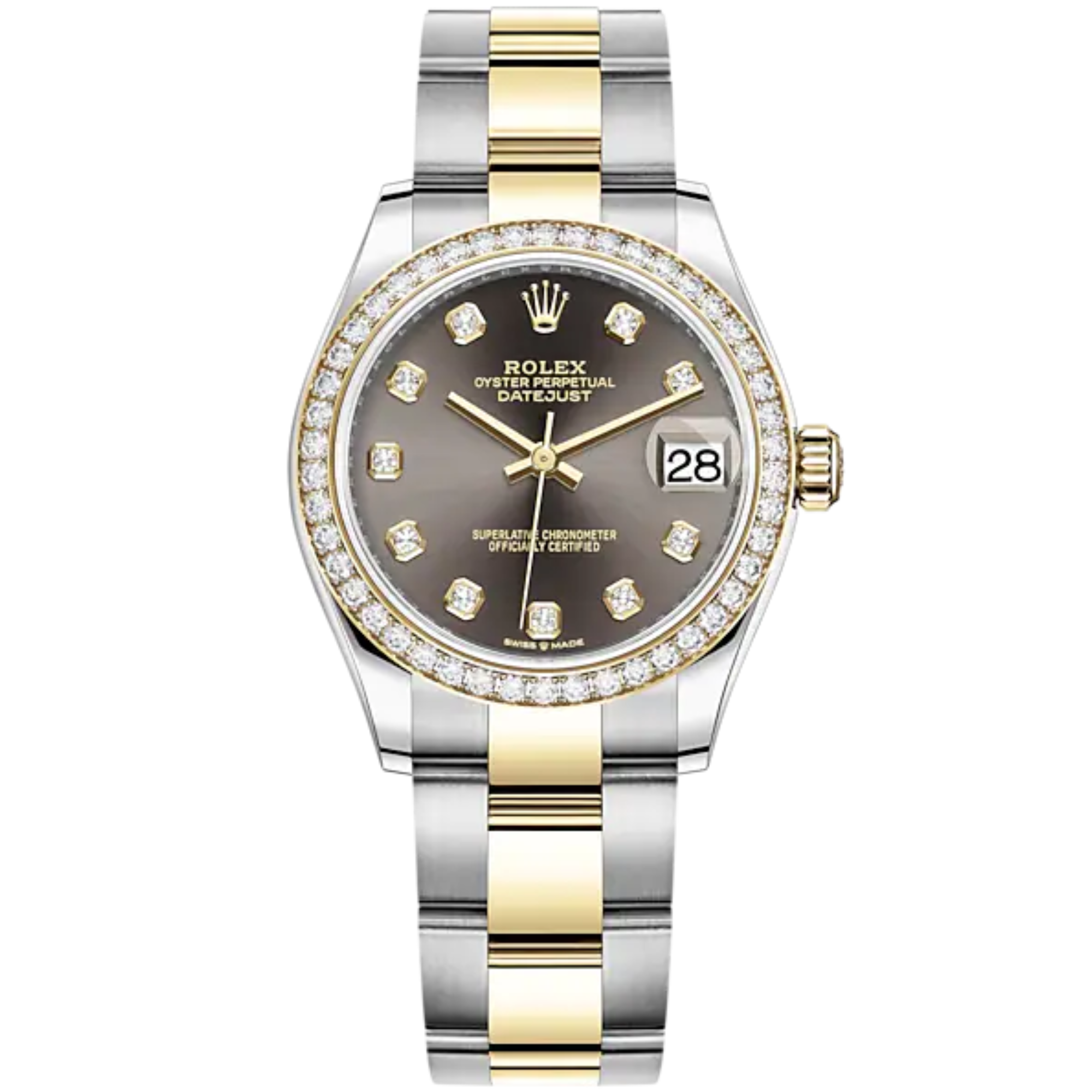 Datejust 31 31mm Oyster Bracelet Oystersteel and Yellow Gold with Dark Gray Diamond-Set Dial Diamond-Set Bezel - Rolex
