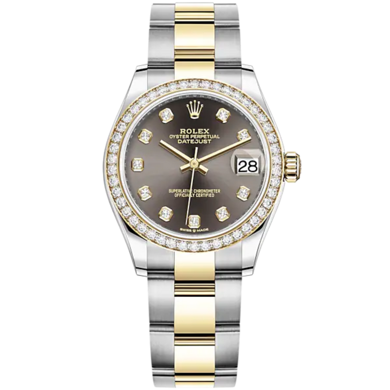 Datejust 31 31mm Oyster Bracelet Oystersteel and Yellow Gold with Dark Gray Diamond-Set Dial Diamond-Set Bezel - Rolex