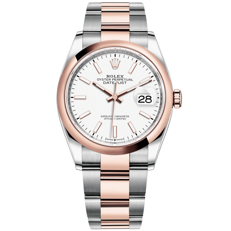 Datejust 36 36mm Oystersteel and Everose Gold Oyster Bracelet White Dial Domed Bezel - Rolex