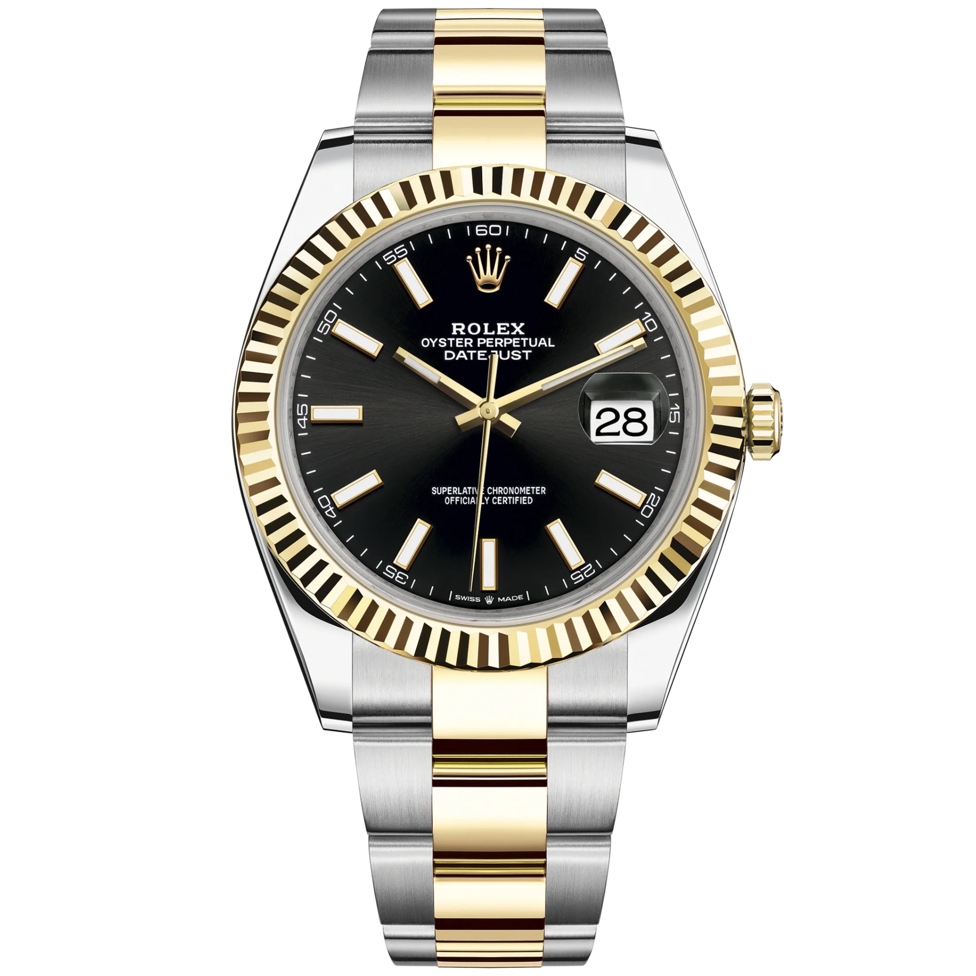 Datejust 41 41mm Oyster Bracelet Oystersteel and Yellow Gold with Bright Black Dial Fluted Bezel - Rolex