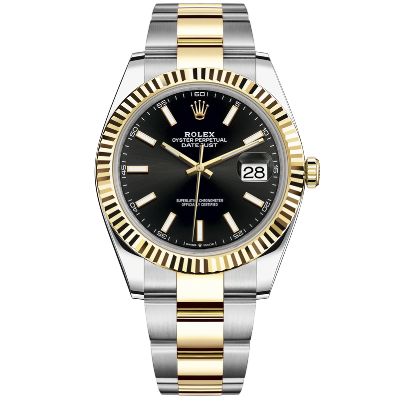 Datejust 41 41mm Oyster Bracelet Oystersteel and Yellow Gold with Bright Black Dial Fluted Bezel - Rolex