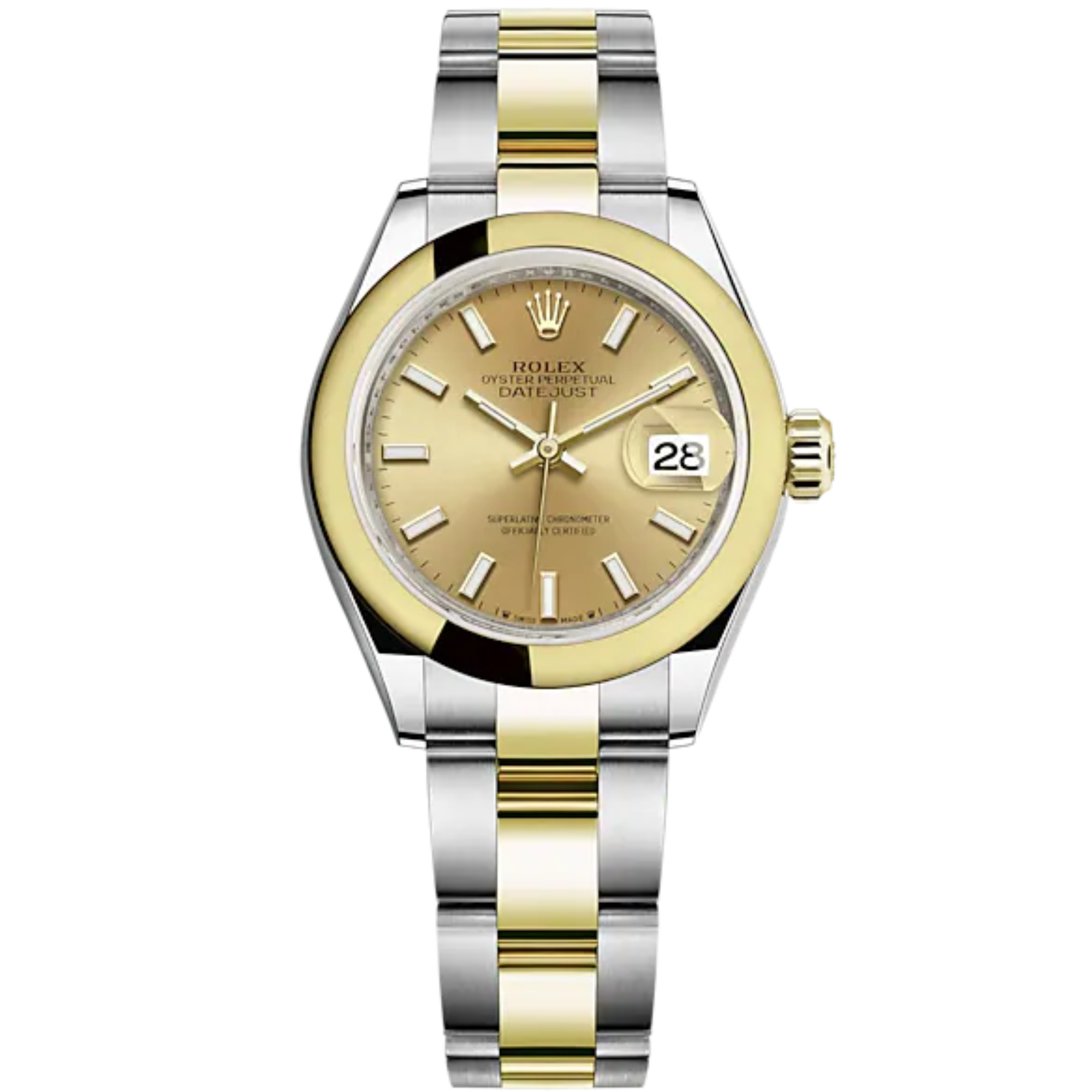 Lady-DateJust 28mm Oyster Oystersteel Bracelet and Yellow Gold with Champagne-Colour Dial and Domed Bezel - Rolex