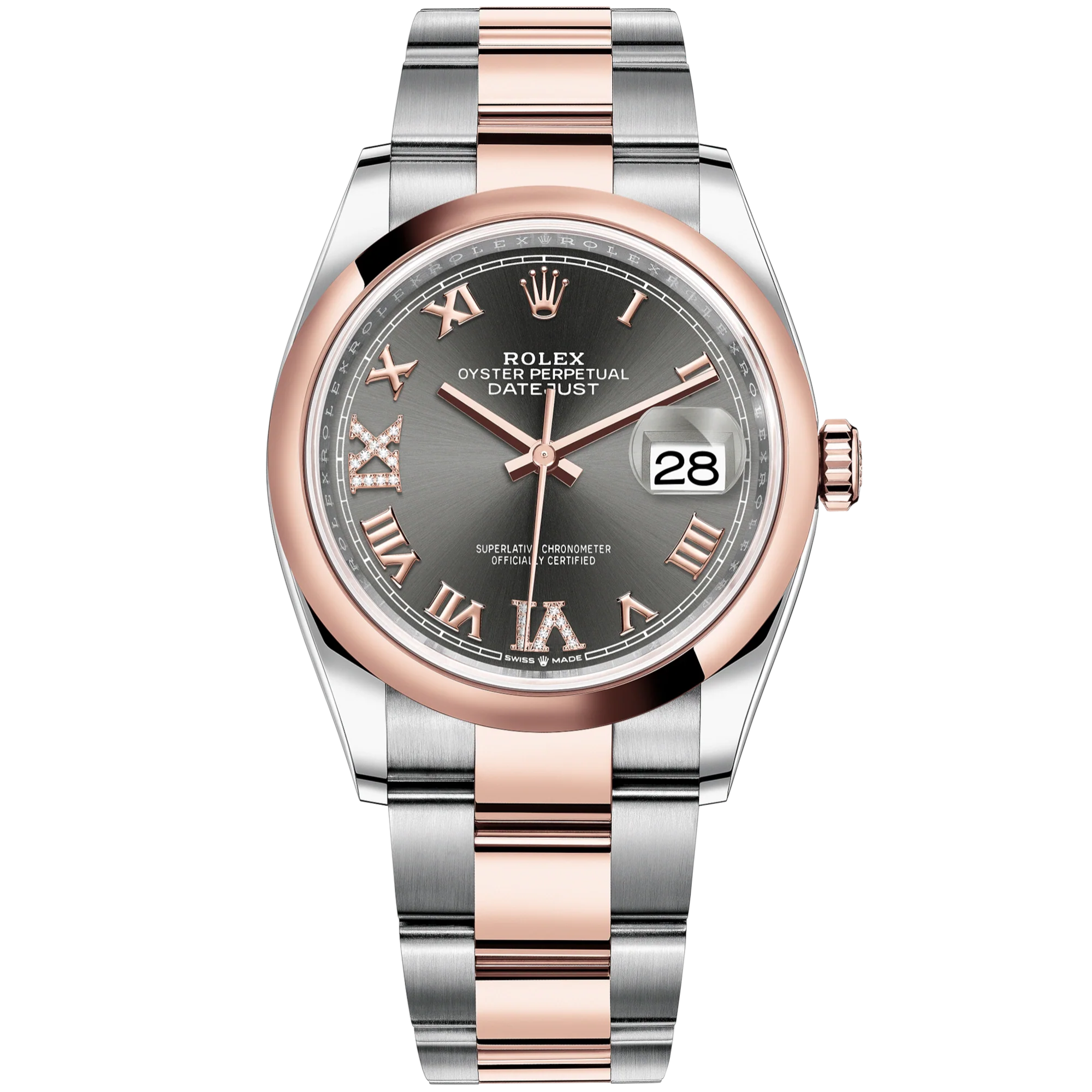 Datejust 36 36mm Oystersteel and Everose Gold Oyster Bracelet Slate Diamond-set Dial Domed Bezel - Rolex