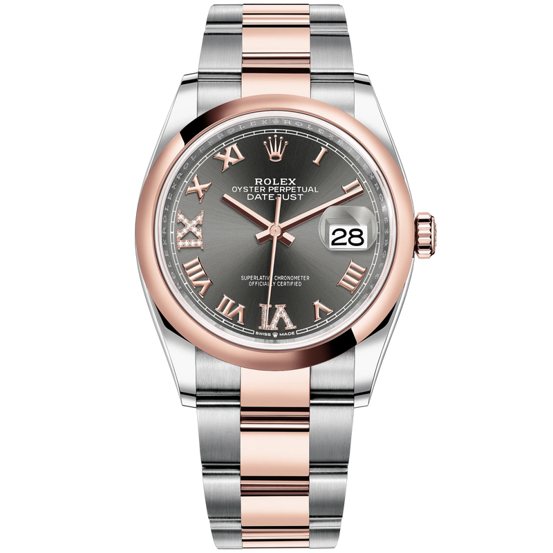 Datejust 36 36mm Oystersteel and Everose Gold Oyster Bracelet Slate Diamond-set Dial Domed Bezel - Rolex