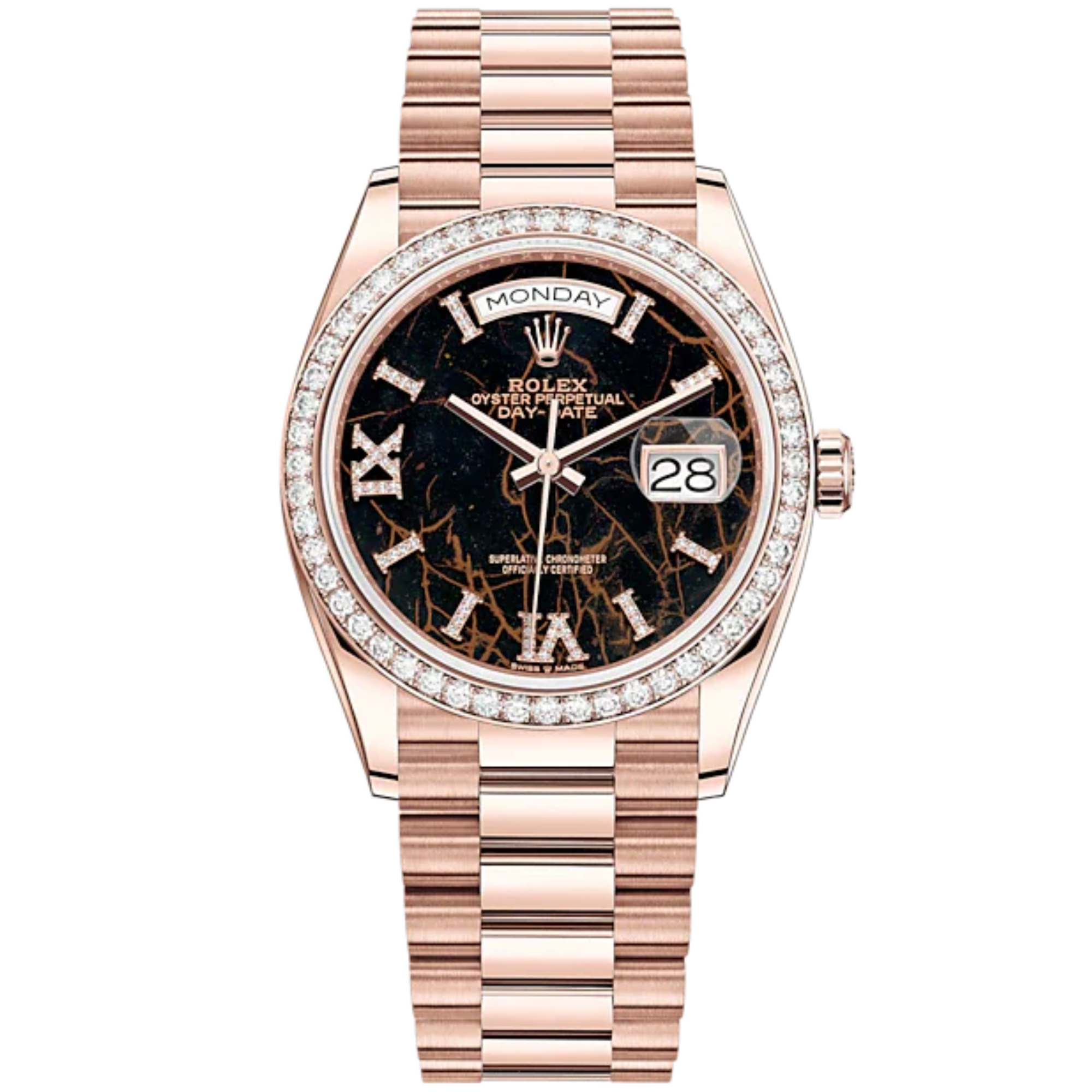Day-Date 36 36mm President Bracelet and 18 KT Everose Gold with Eisenkiesel Diamond-Set Dial Diamond-Set Bezel - Rolex