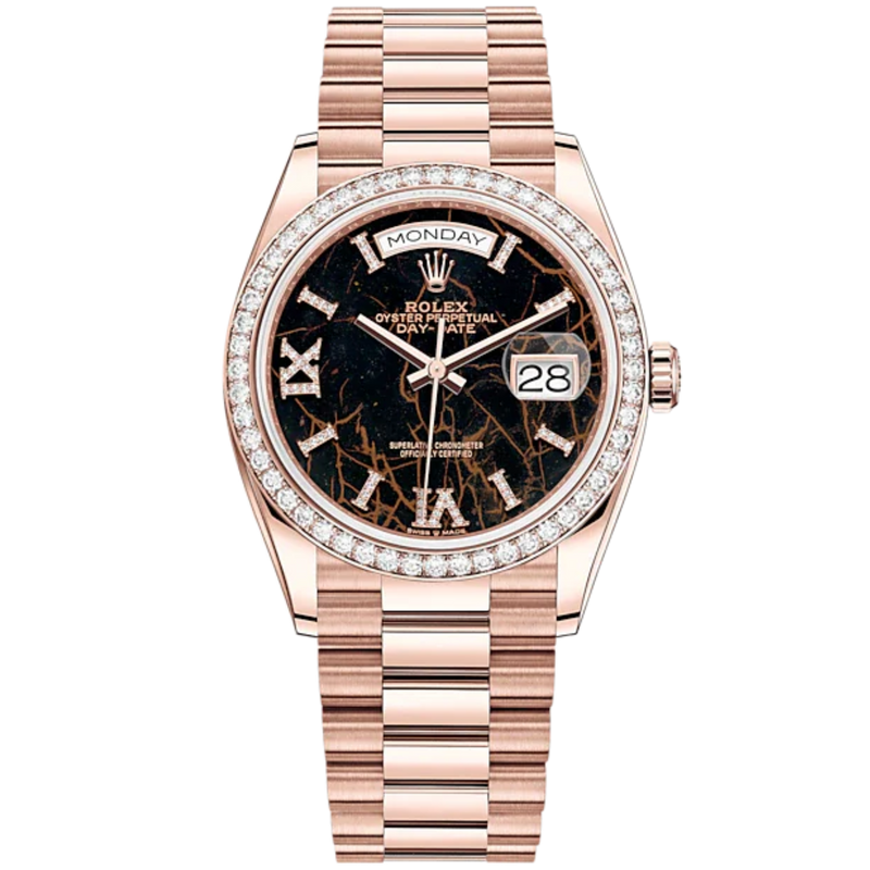 Day-Date 36 36mm President Bracelet and 18 KT Everose Gold with Eisenkiesel Diamond-Set Dial Diamond-Set Bezel - Rolex