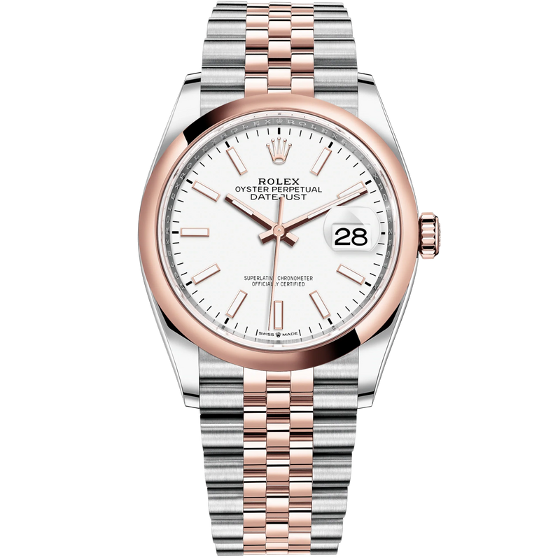 Datejust 36 36mm Oystersteel and Everose Gold Jubilee Bracelet White Dial Domed Bezel - Rolex