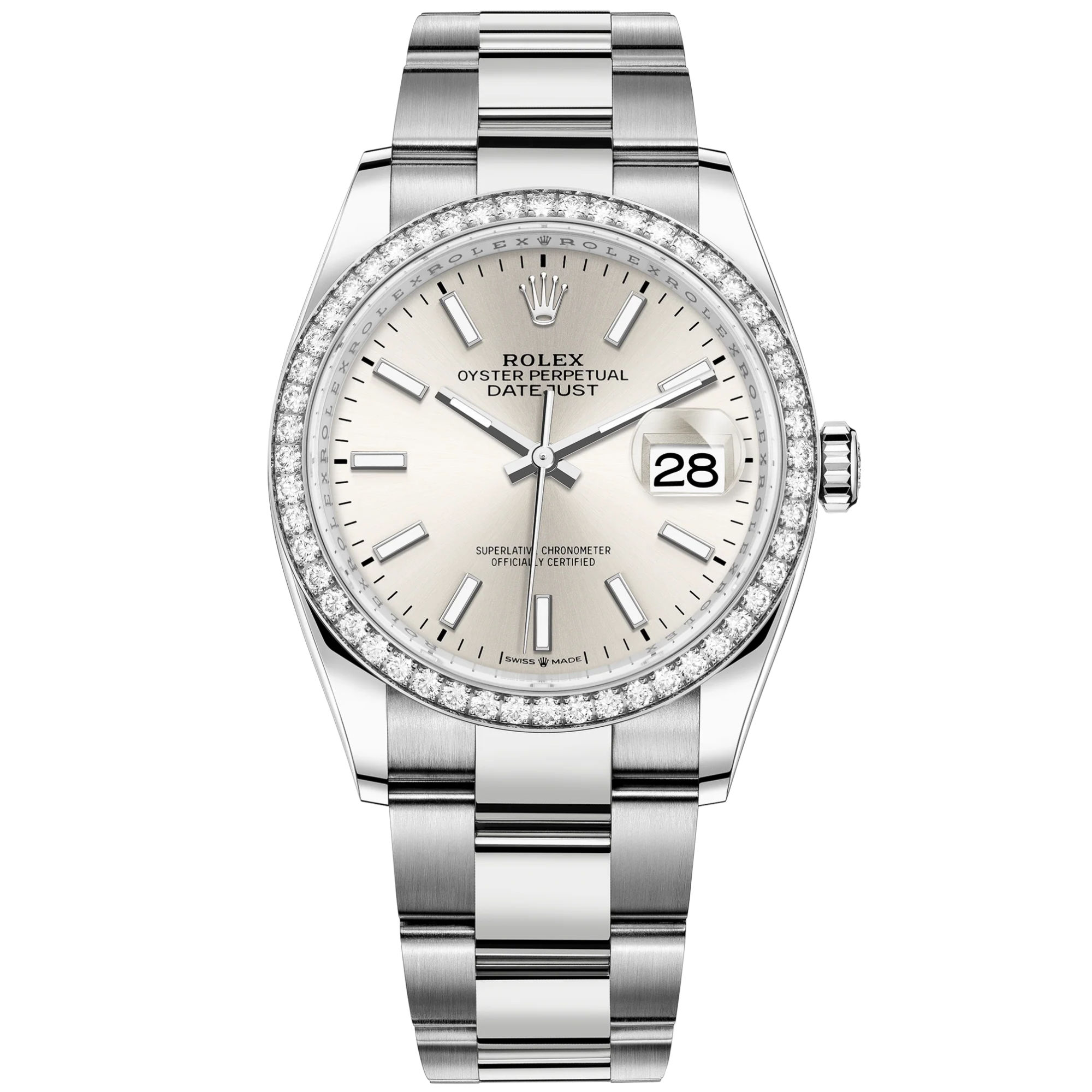 Datejust 36 36mm Oystersteel and White Gold Oyster Bracelet Silver Dial Diamond-set Bezel - Rolex