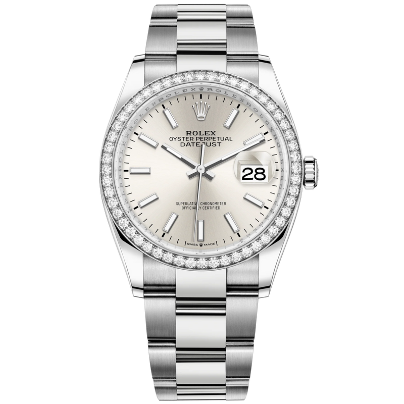 Datejust 36 36mm Oystersteel and White Gold Oyster Bracelet Silver Dial Diamond-set Bezel - Rolex