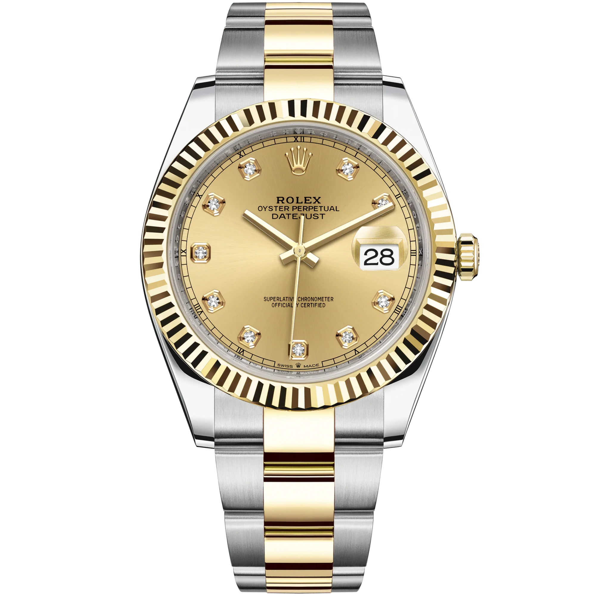 Datejust 41 41mm Oyster Bracelet Oystersteel and Yellow Gold with Champagne-Colour Diamond-Set Dial Fluted Bezel - Rolex