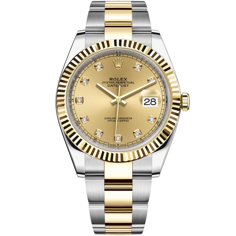 Datejust 41 41mm Oyster Bracelet Oystersteel and Yellow Gold with Champagne-Colour Diamond-Set Dial Fluted Bezel - Rolex