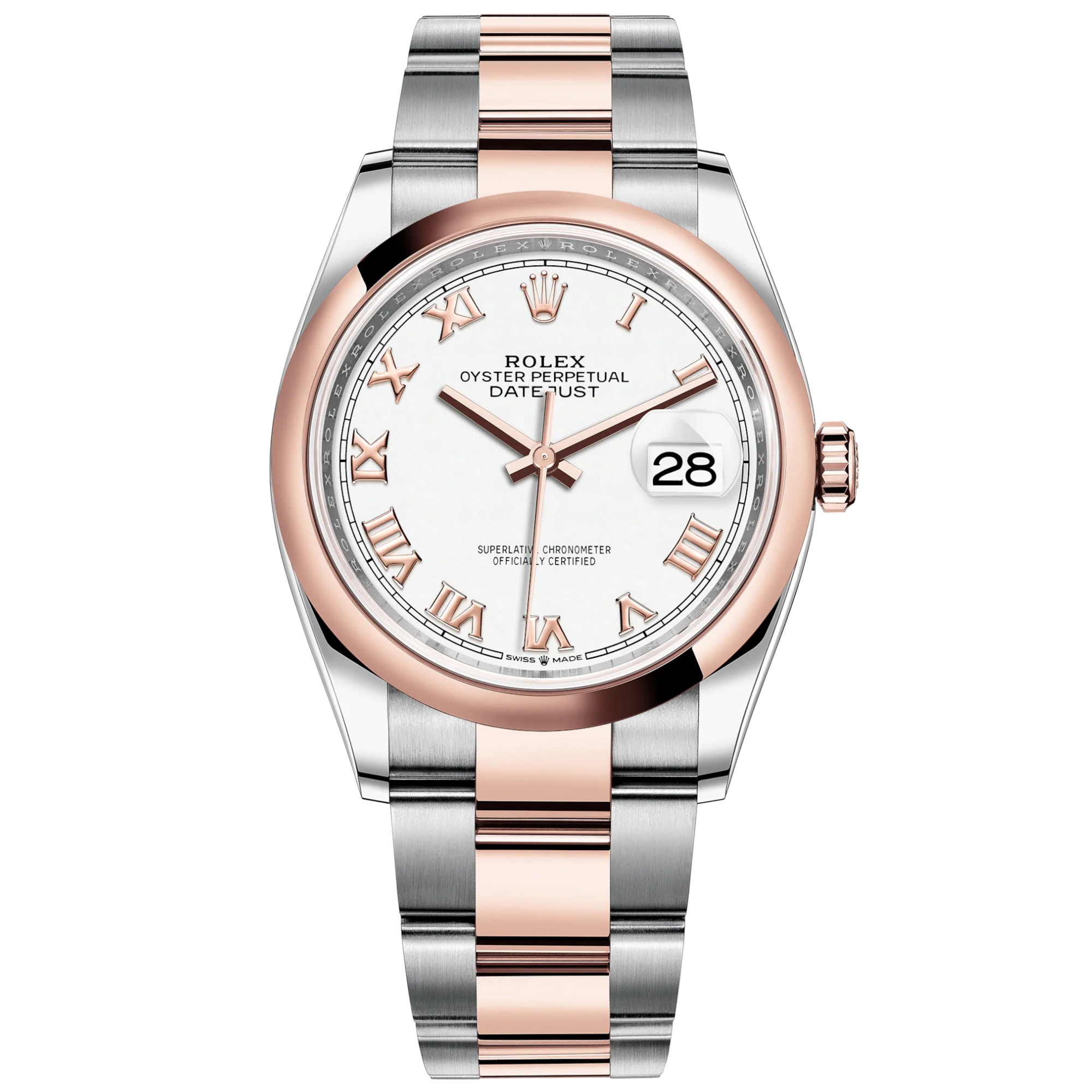 Datejust 36 36mm Oystersteel and Everose Gold Oyster Bracelet White Dial Domed Bezel - Rolex