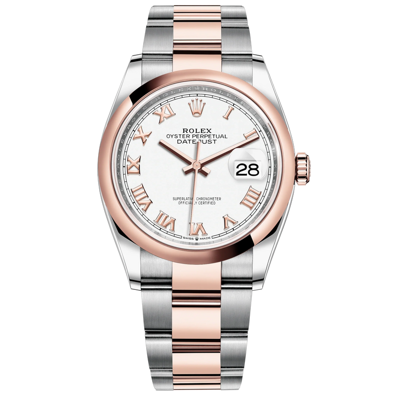 Datejust 36 36mm Oystersteel and Everose Gold Oyster Bracelet White Dial Domed Bezel - Rolex