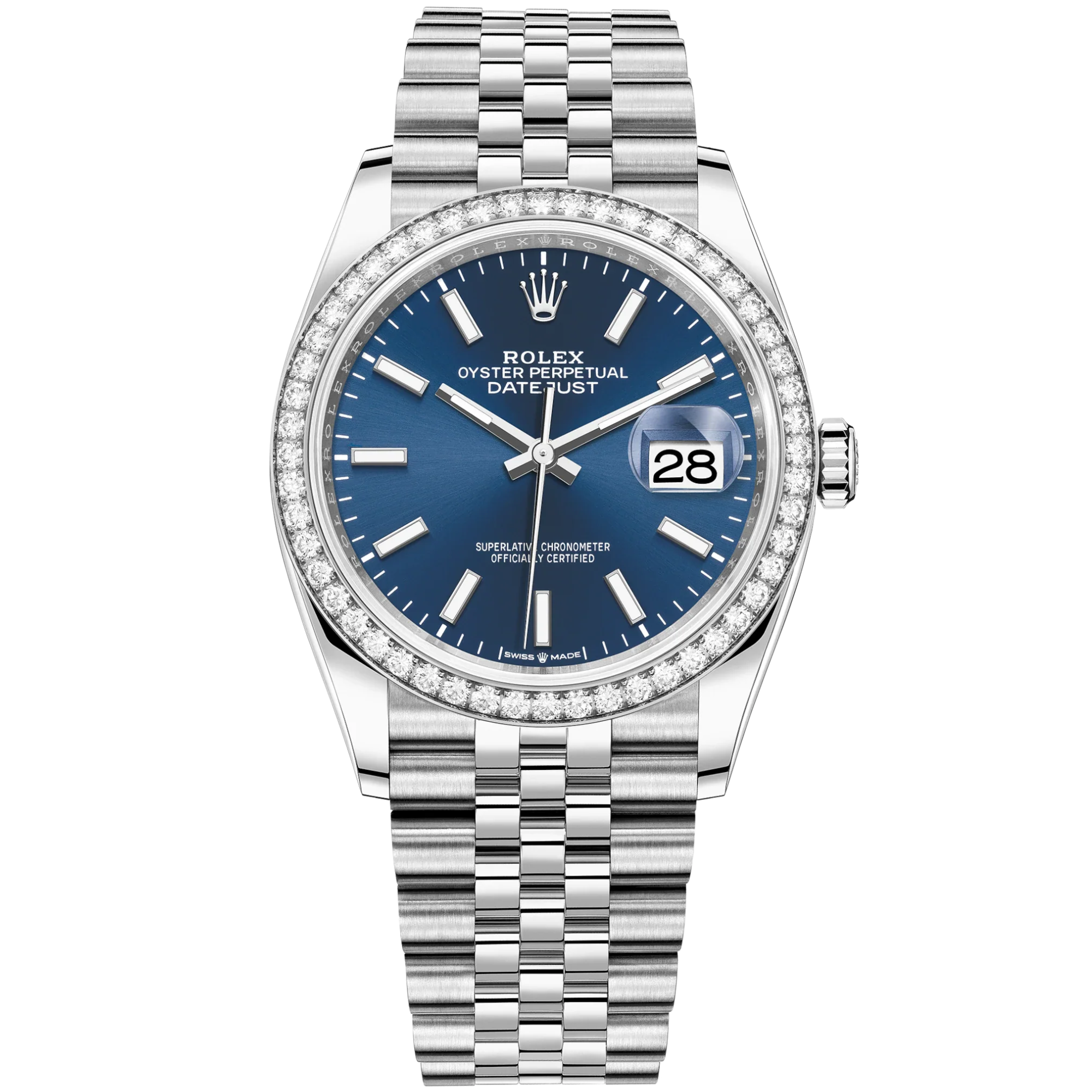 Datejust 36 36mm Oystersteel and White Gold Jubilee Bracelet Bright Blue Dial Diamond-set Bezel - Rolex