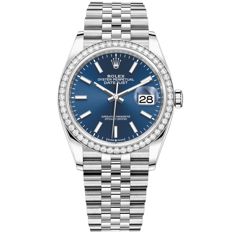 Datejust 36 36mm Oystersteel and White Gold Jubilee Bracelet Bright Blue Dial Diamond-set Bezel - Rolex
