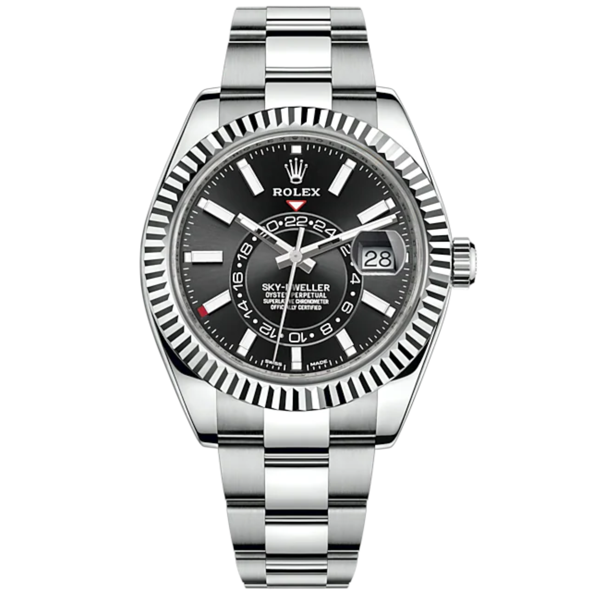 Sky-Dweller 42mm Oyster Bracelet Oystersteel and White Gold with Bright Black Dial Fluted Bezel - Rolex