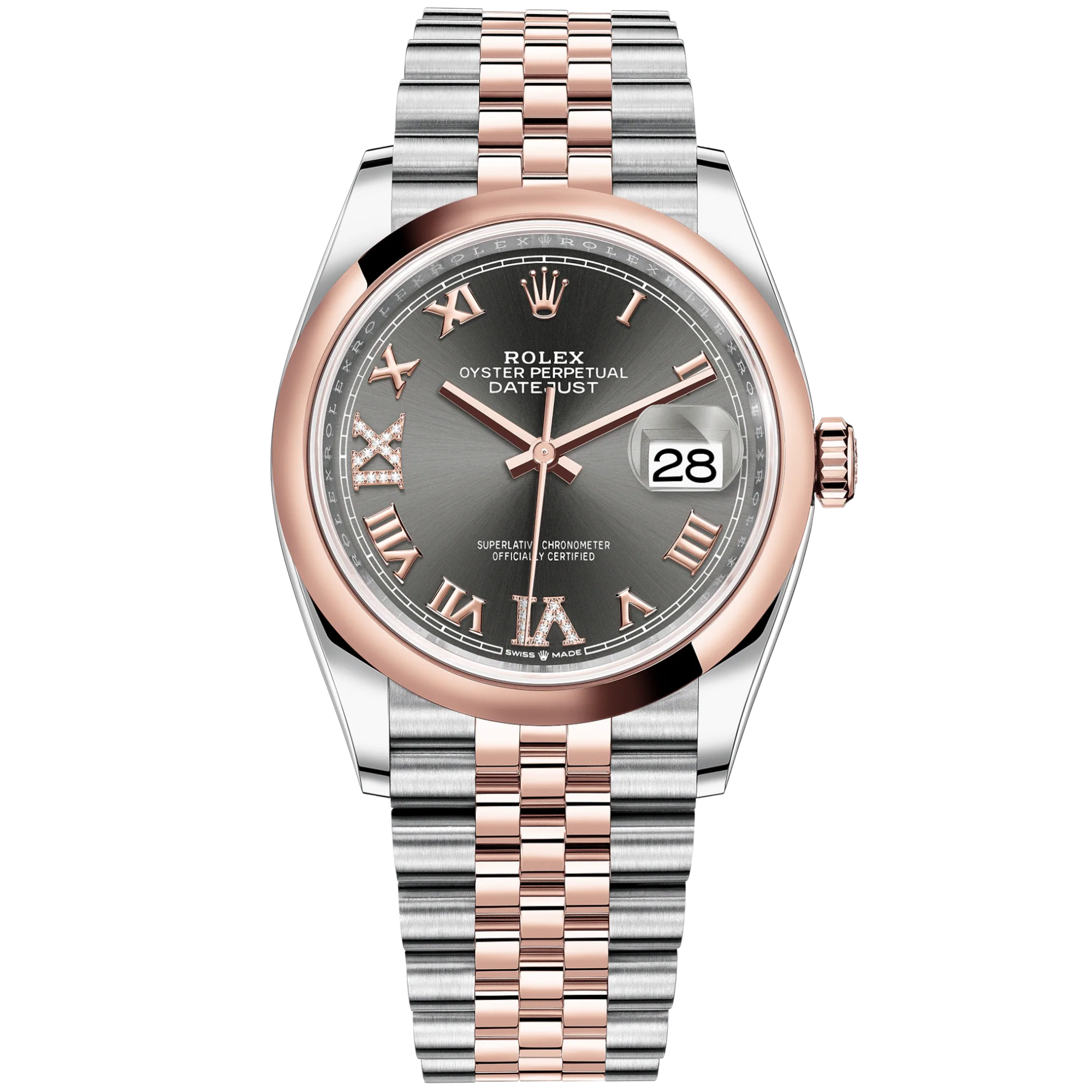 Datejust 36 36mm Oystersteel and Everose Gold Oyster Bracelet Slate Diamond-set Dial Domed Bezel - Rolex