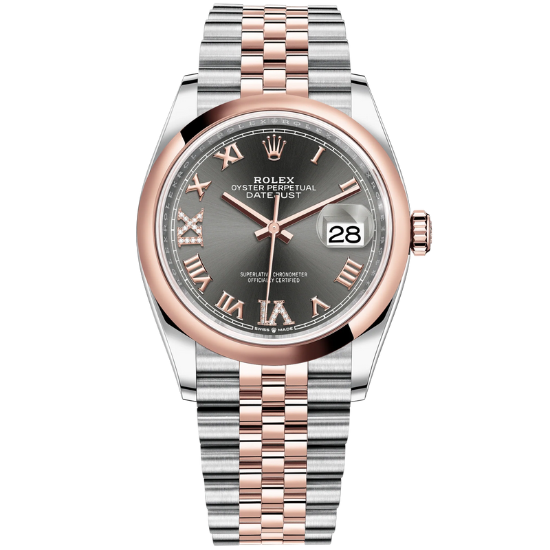 Datejust 36 36mm Oystersteel and Everose Gold Oyster Bracelet Slate Diamond-set Dial Domed Bezel - Rolex