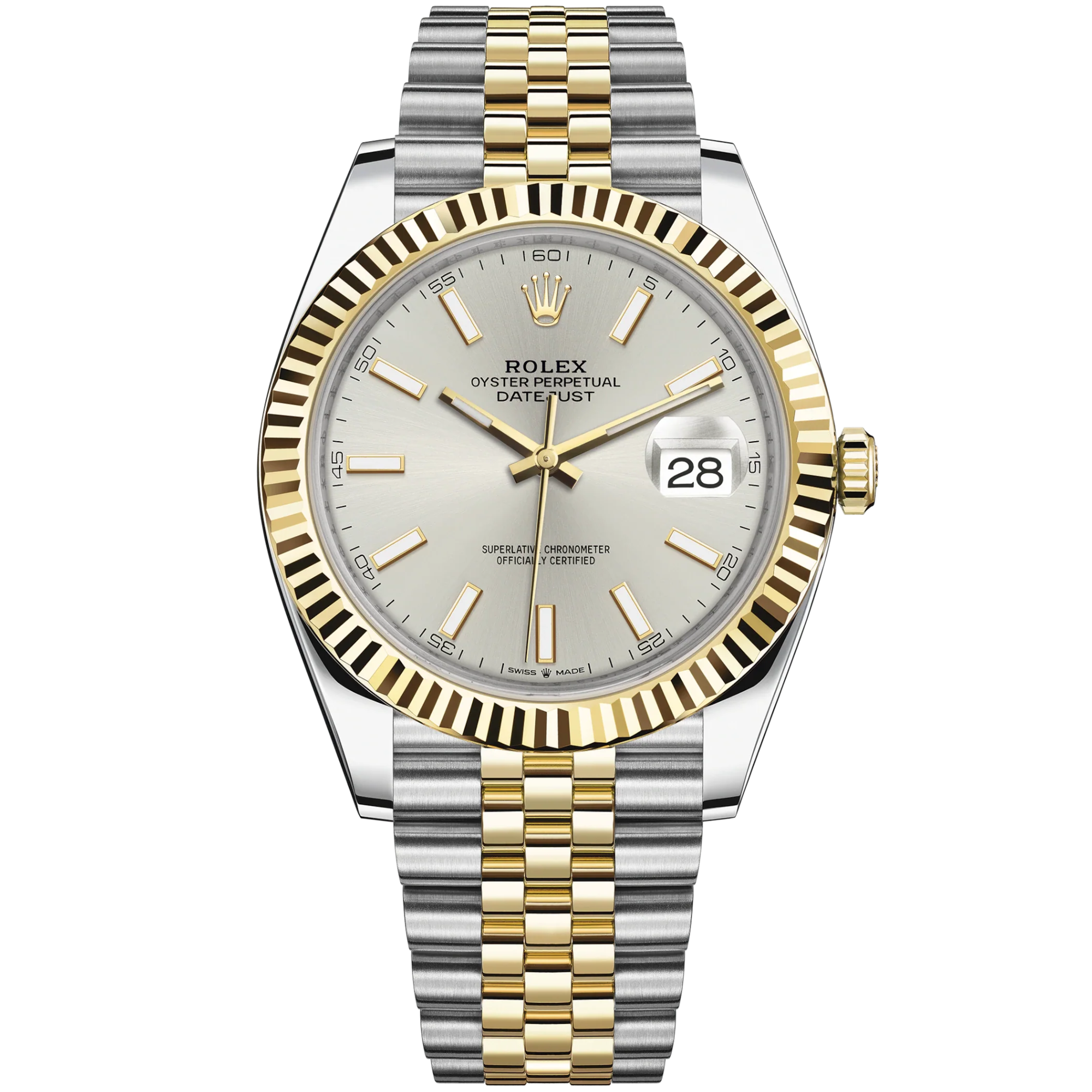 Datejust 41 41mm Jubilee Bracelet Oystersteel and Yellow Gold with Silver Dial Fluted Bezel - Rolex