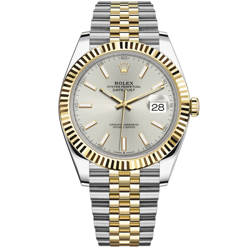 Datejust 41 41mm Jubilee Bracelet Oystersteel and Yellow Gold with Silver Dial Fluted Bezel - Rolex