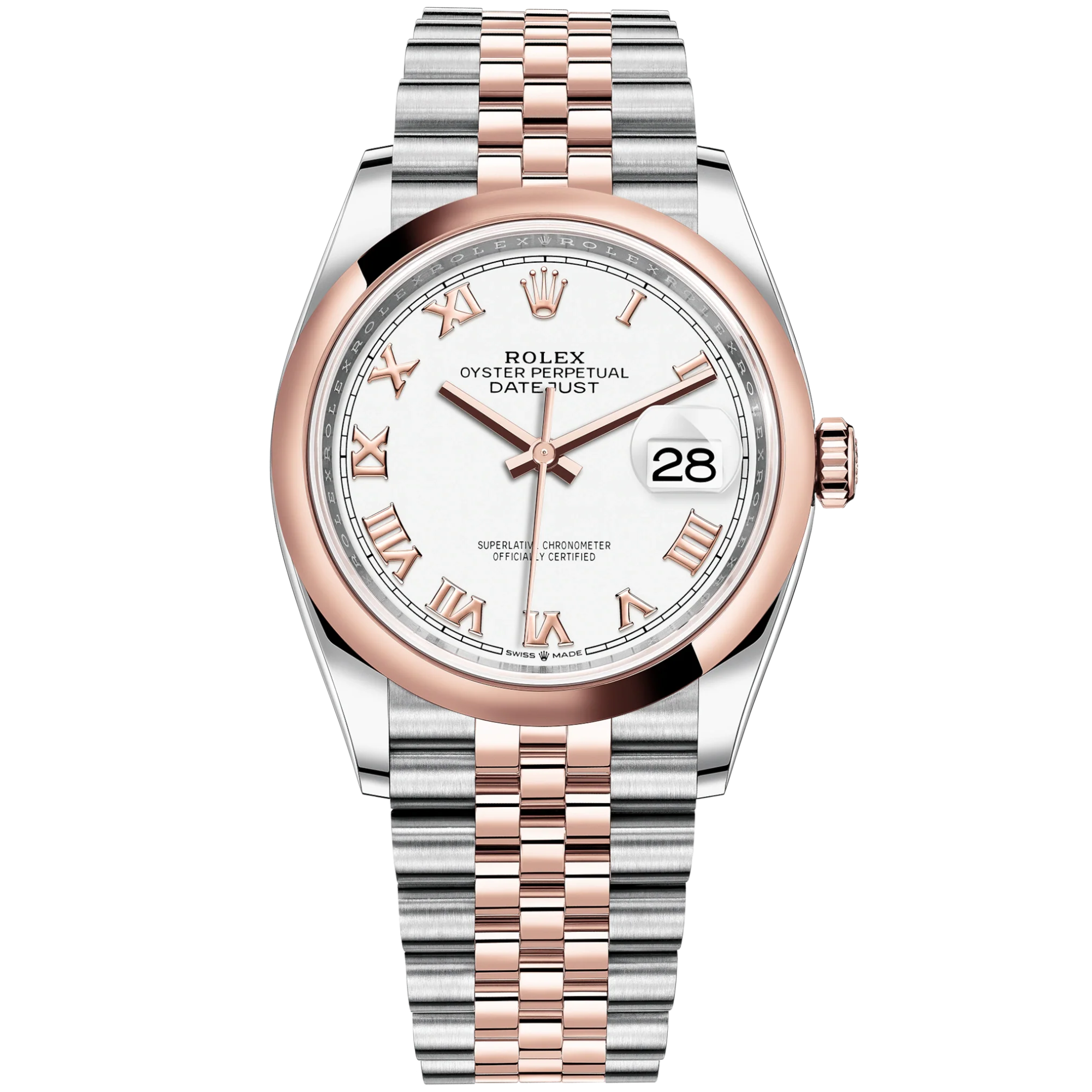 Datejust 36 36mm Oystersteel and Everose Gold Jubilee Bracelet White Dial Domed Bezel - Rolex