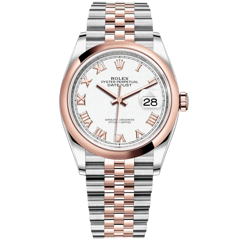 Datejust 36 36mm Oystersteel and Everose Gold Jubilee Bracelet White Dial Domed Bezel - Rolex