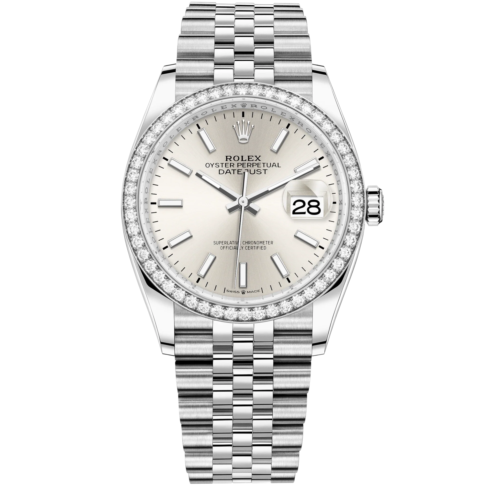 Datejust 36 36mm Oystersteel and White Gold Jubilee Bracelet Silver Dial Diamond-set Bezel - Rolex