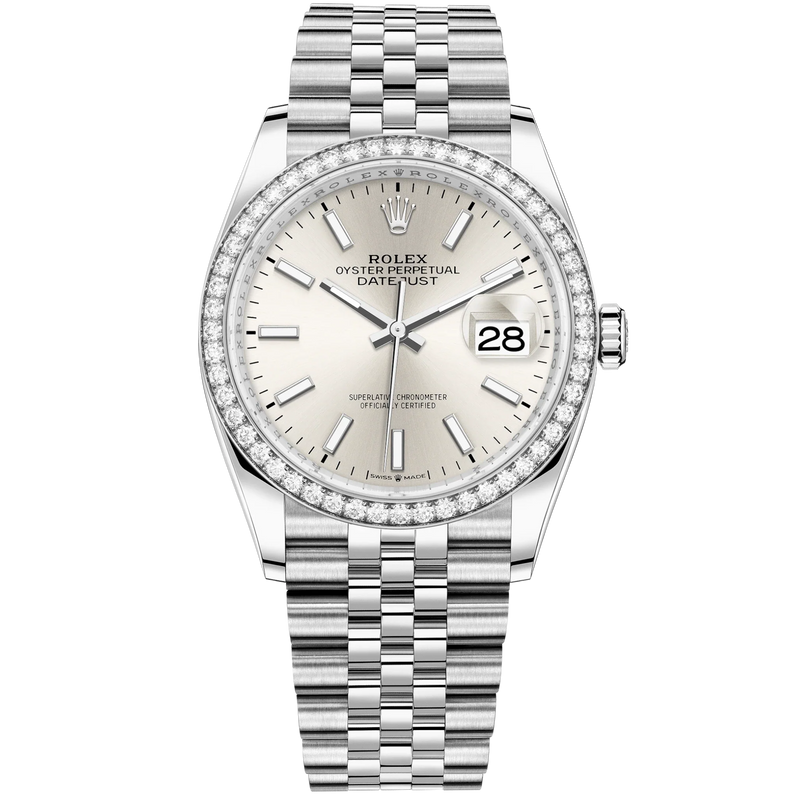 Datejust 36 36mm Oystersteel and White Gold Jubilee Bracelet Silver Dial Diamond-set Bezel - Rolex