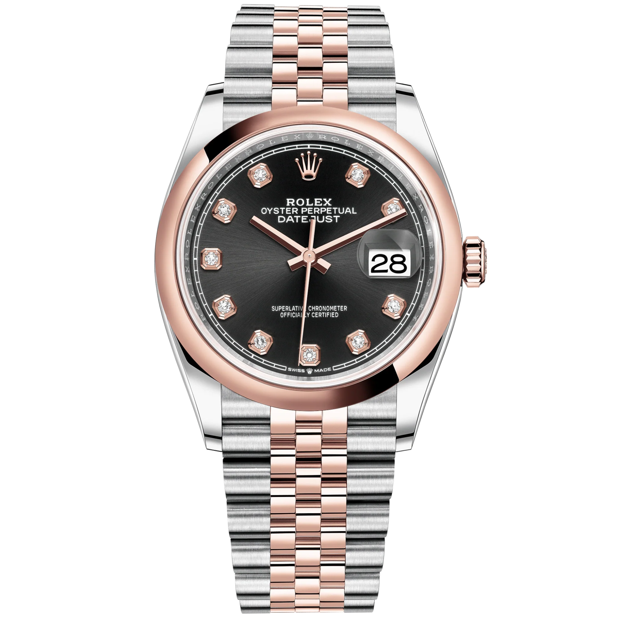 Datejust 36 36mm Oystersteel and Everose Gold Jubilee Bracelet Bright Black Diamond-set Dial Domed Bezel - Rolex
