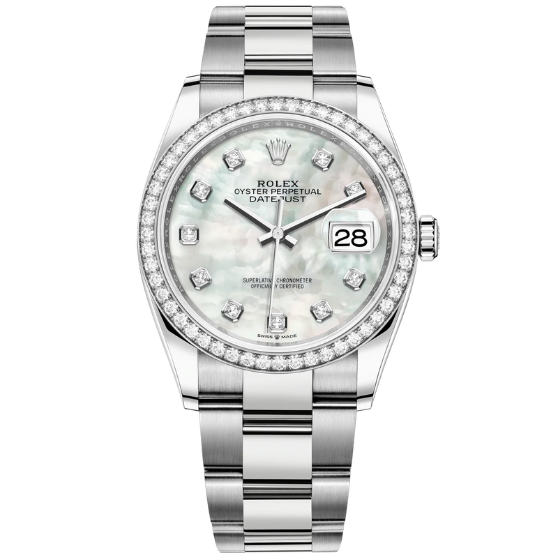 Datejust 36 36mm Oystersteel and White Gold Oyster Bracelet White Mother-of-Pearl Diamond-set Dial Diamond-set Bezel - Rolex
