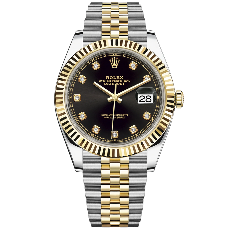 Datejust 41 41mm Jubilee Bracelet Oystersteel and Yellow Gold with Bright Black Diamond-Set Dial Fluted Bezel - Rolex