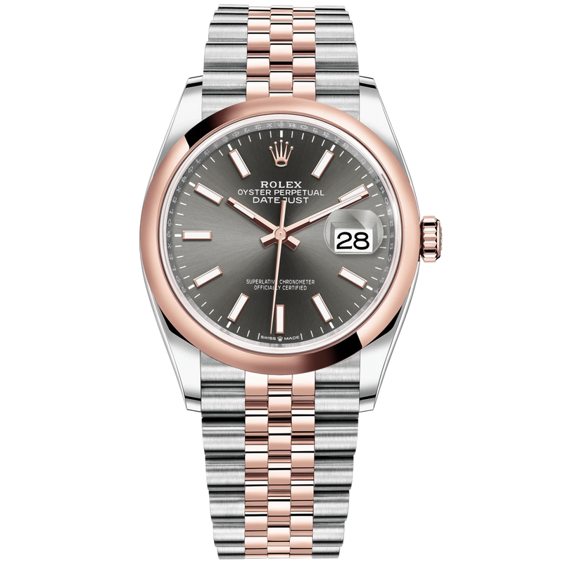 Datejust 36 36mm Oystersteel and Everose Gold Jubilee Bracelet Slate Dial Domed Bezel - Rolex