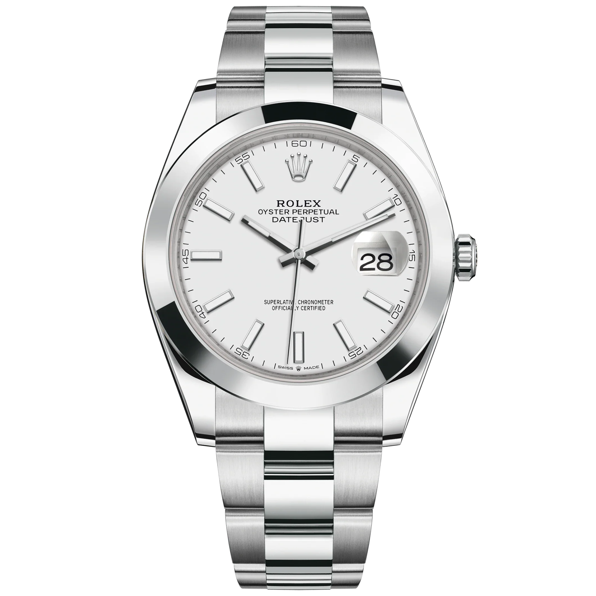 Datejust 41 41mm Oyster Bracelet Oystersteel with White Dial Oystersteel Bezel - Rolex