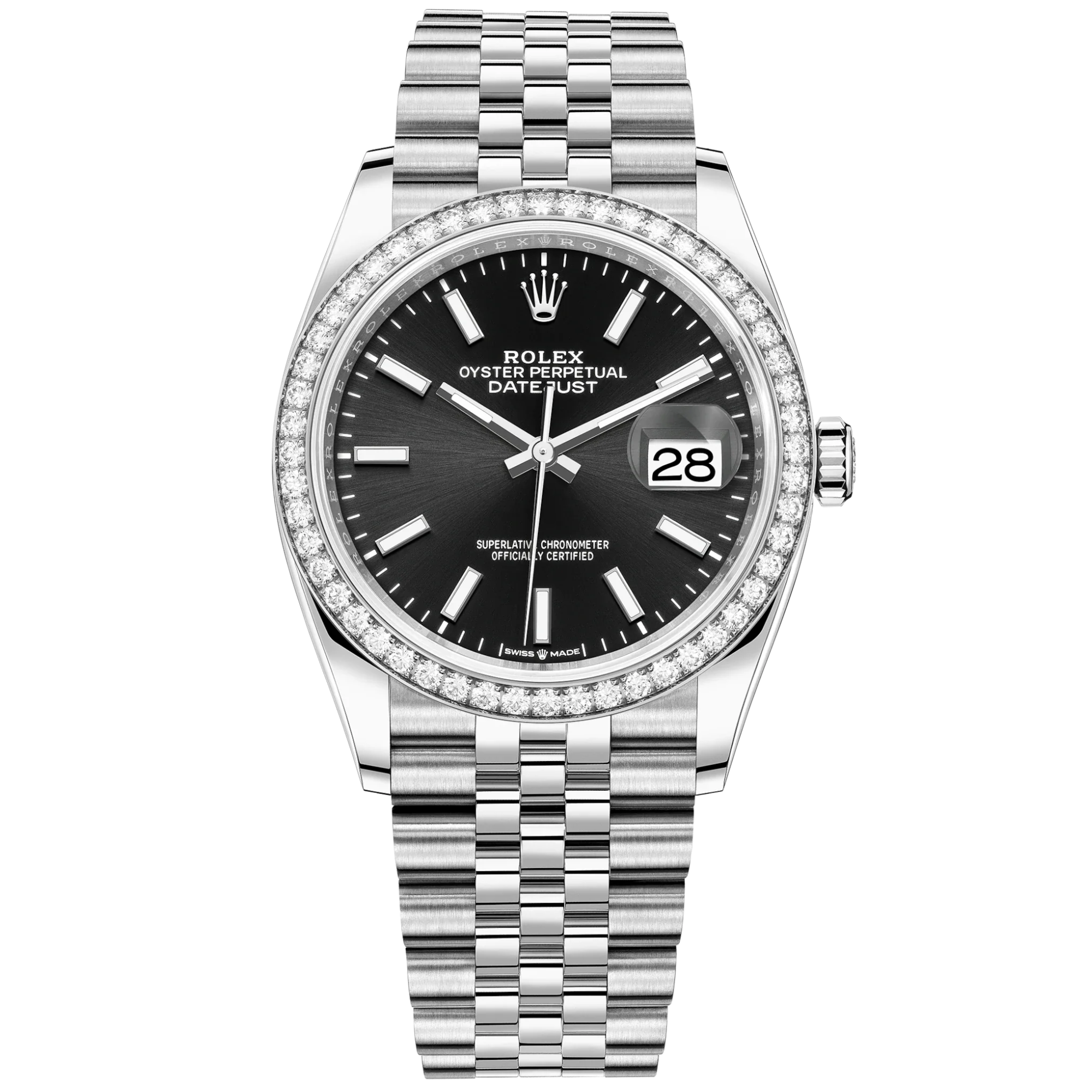 Datejust 36 36mm Oystersteel and White Gold Jubilee Bracelet Bright Black Dial Diamond-set Bezel - Rolex