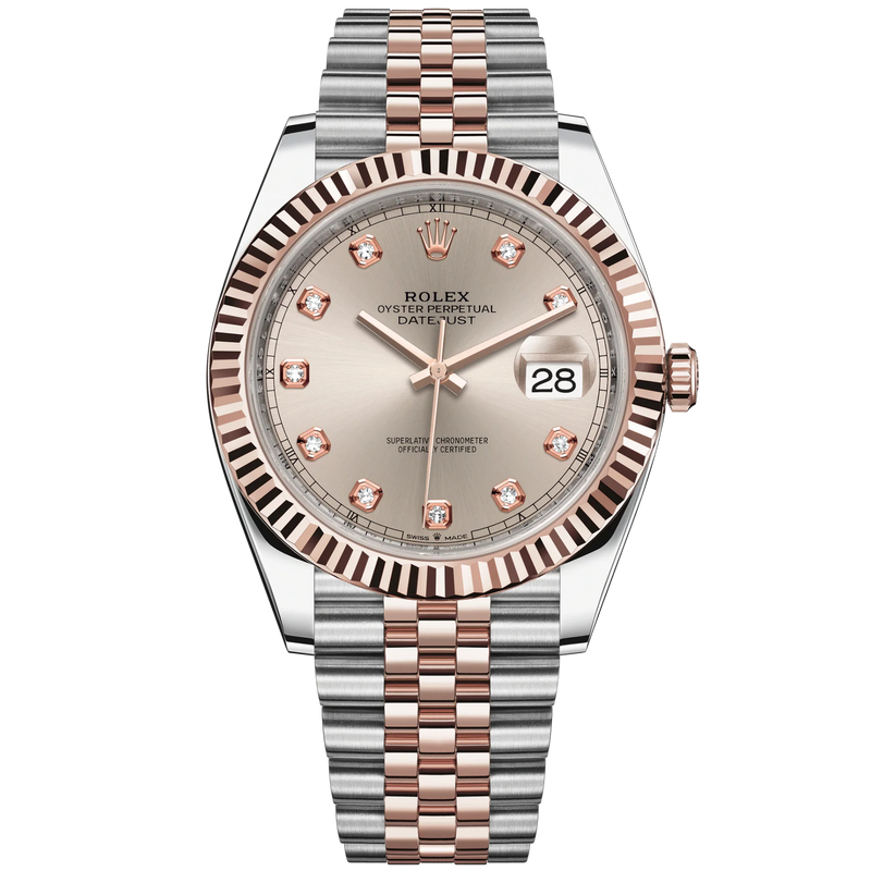 Datejust 41 41mm Jubilee Bracelet Oystersteel and Everose Gold with Sundust Diamond-Set Dial Fluted Bezel - Rolex