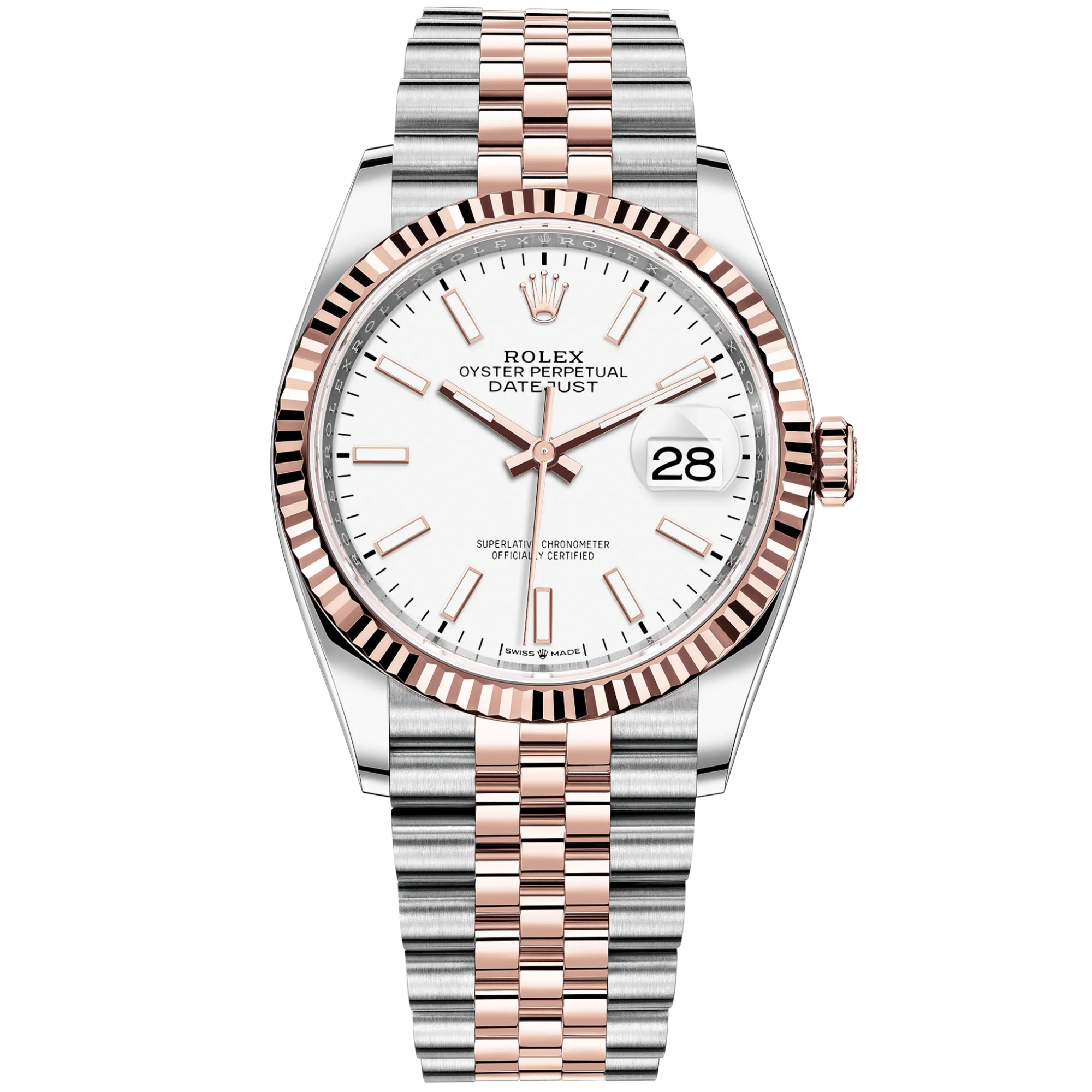 Datejust 36 36mm Oystersteel and Everose Gold Jubilee Bracelet White Dial Fluted Bezel - Rolex