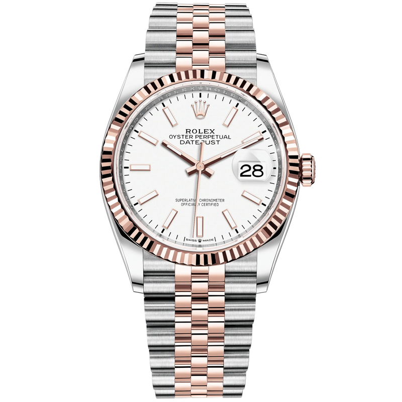 Datejust 36 36mm Oystersteel and Everose Gold Jubilee Bracelet White Dial Fluted Bezel - Rolex