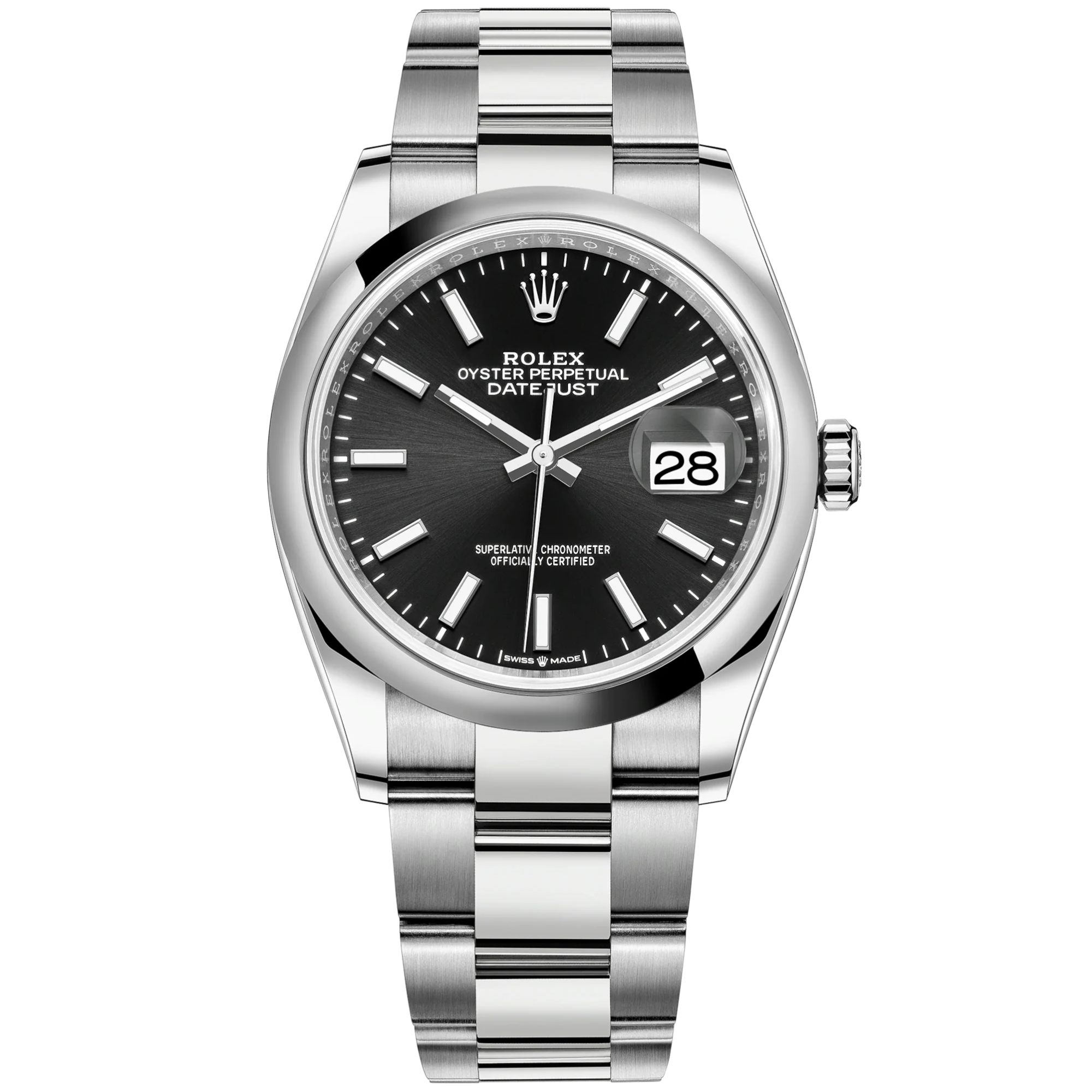 Datejust 36 36mm Oystersteel Oyster Bracelet Bright Black Dial Domed Bezel - Rolex
