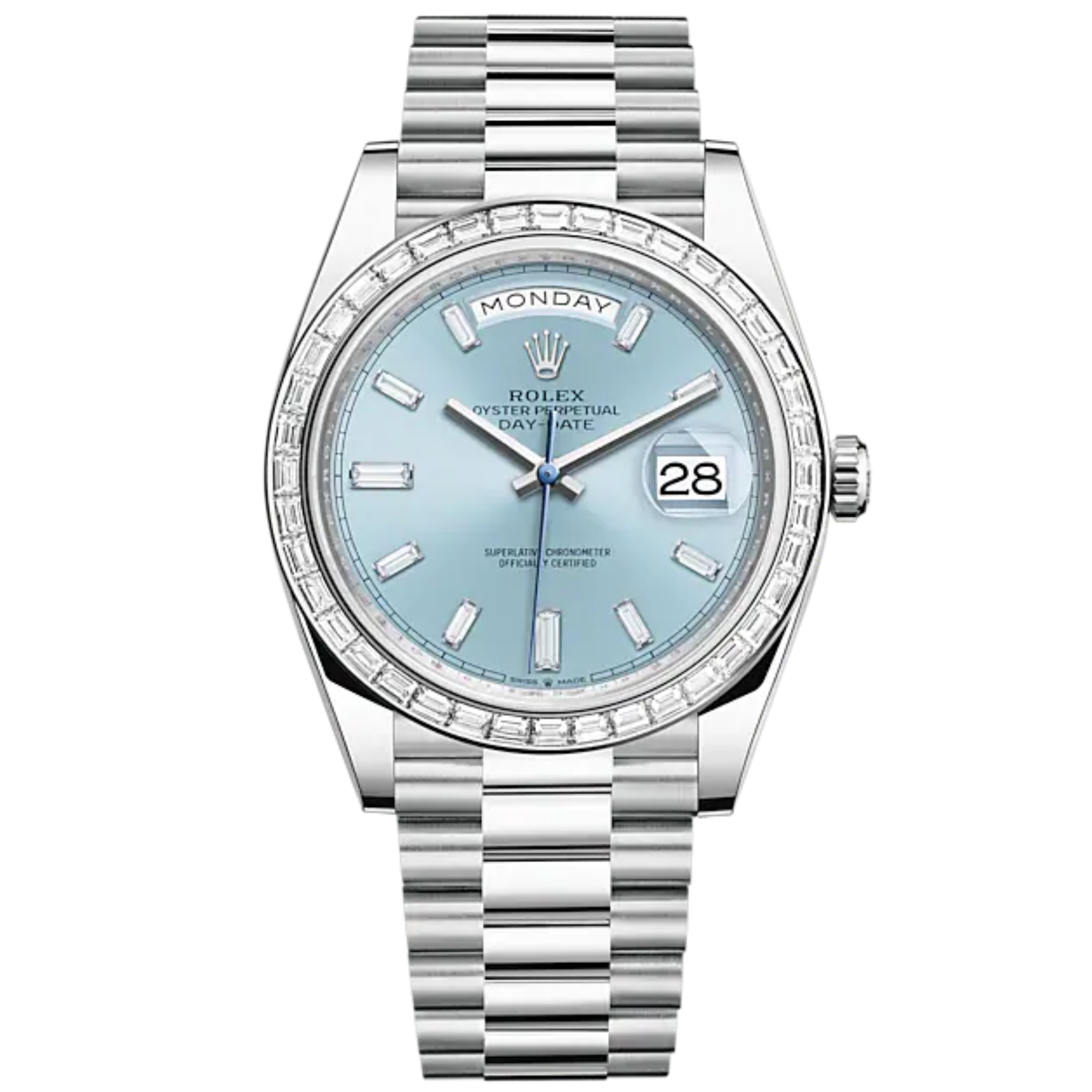 Day-Date 40 40mm President Bracelet and Platinum with Ice-Blue Dial Diamond-Set Dial and Diamond-Set Bezel - Rolex