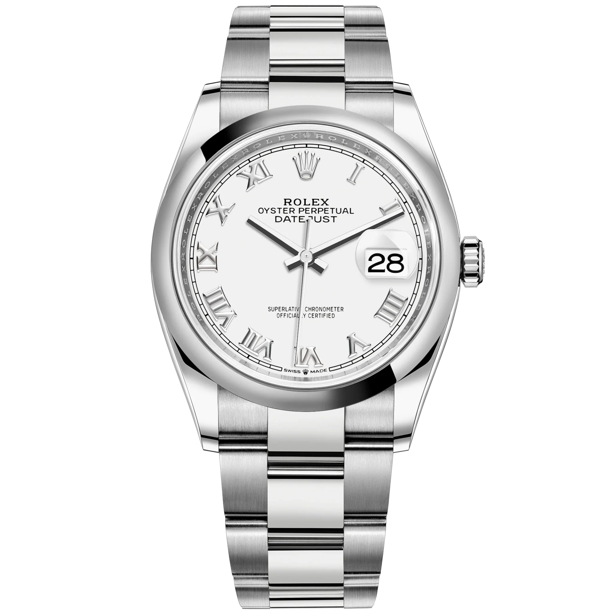 Datejust 36 36mm Oystersteel Oyster Bracelet White Dial Domed Bezel - Rolex