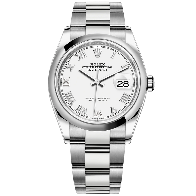 Datejust 36 36mm Oystersteel Oyster Bracelet White Dial Domed Bezel - Rolex