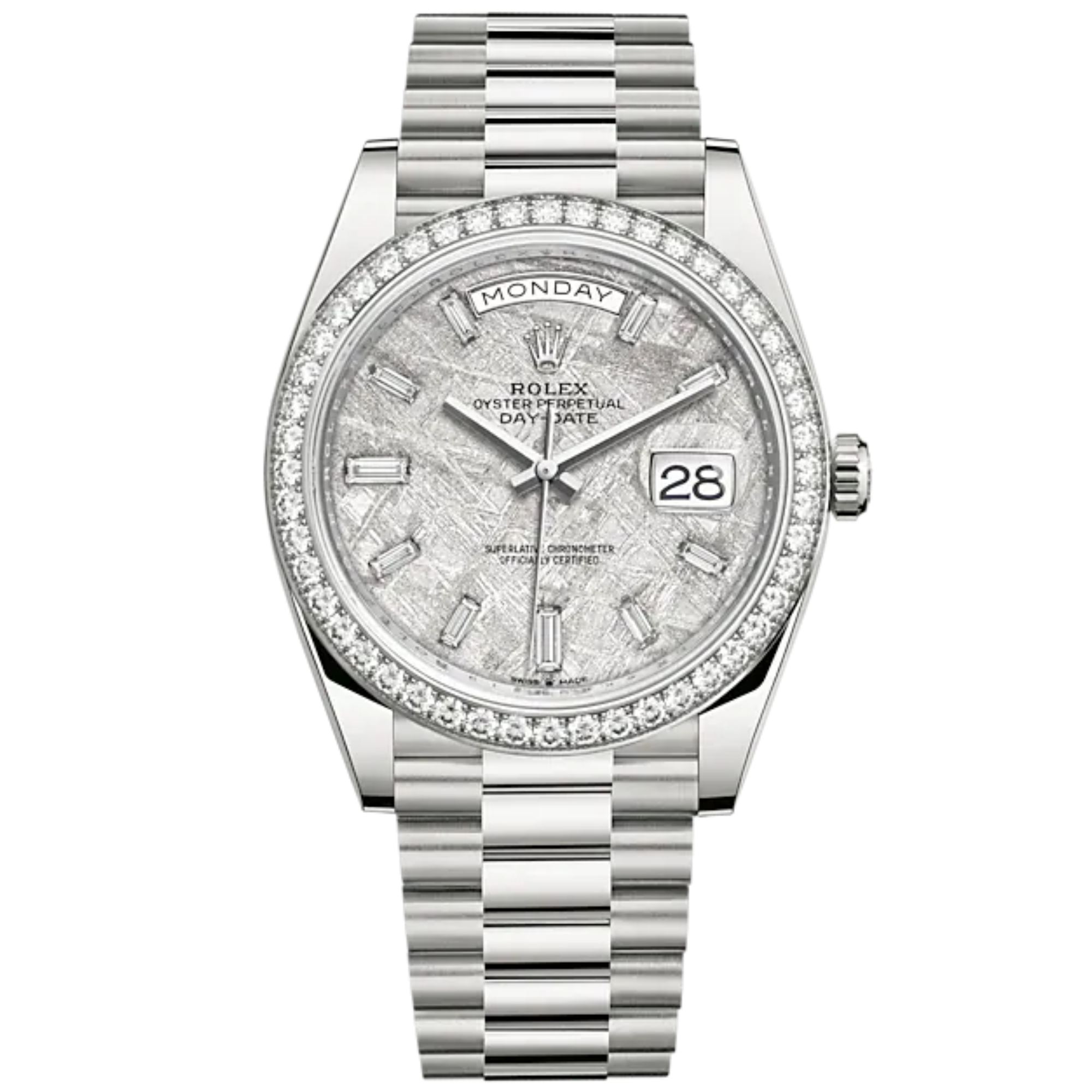 Day-Date 40 40mm President Bracelet and 18 KT White Gold with Meteorite Dial Diamond-Set Dial and Diamond-Set Bezel - Rolex