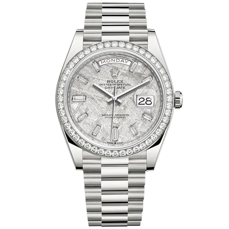 Day-Date 40 40mm President Bracelet and 18 KT White Gold with Meteorite Dial Diamond-Set Dial and Diamond-Set Bezel - Rolex
