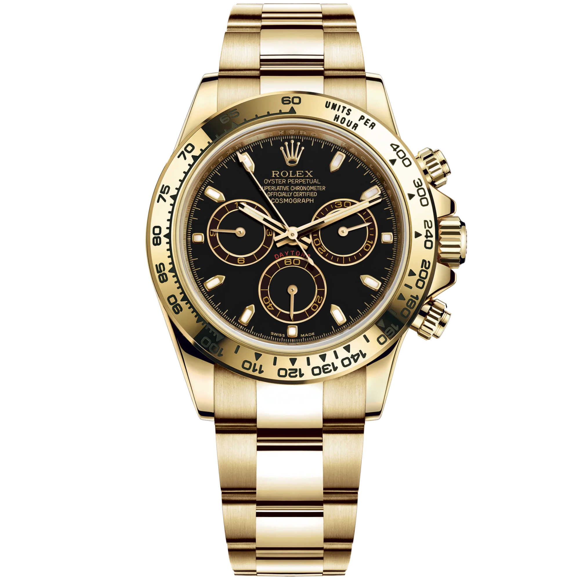 Cosmograph Daytona 40MM Oyster Bracelet Black Dial 18 CT Yellow Gold Bezel With Engraved Tachymetric Scale - Rolex