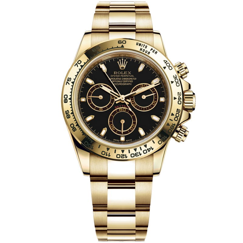 Cosmograph Daytona 40MM Oyster Bracelet Black Dial 18 CT Yellow Gold Bezel With Engraved Tachymetric Scale - Rolex