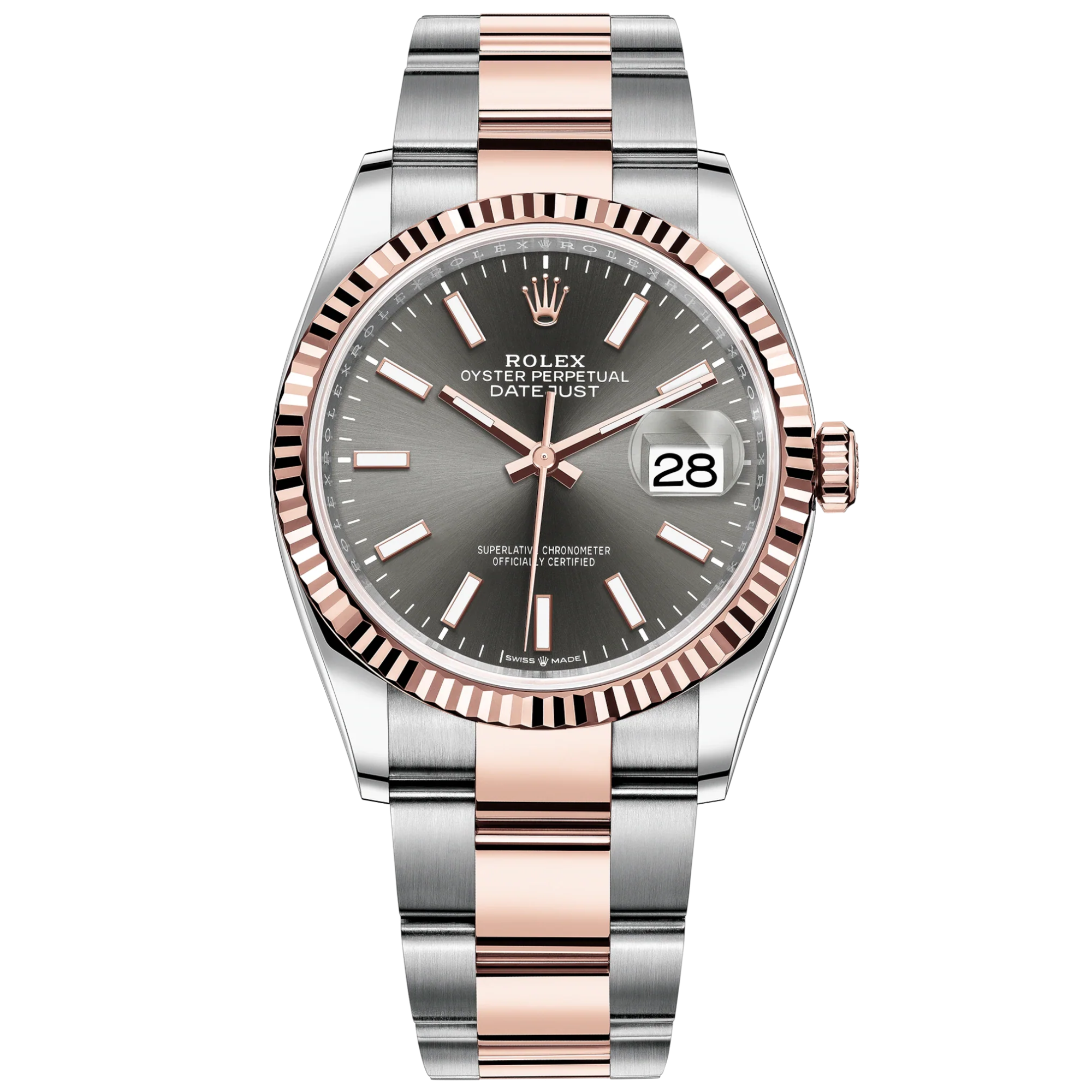 Datejust 36 36mm Oystersteel and Everose Gold Oyster Bracelet Slate Dial Fluted Bezel - Rolex